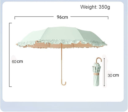 LCY Floral Edge Compact Umbrella Folding Anti-UV Parasol with Hook Handle Sunproof Rainproof & Windproof Umbrella