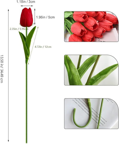 20pcs red Faux Tulips Flowers Fake Flowers Bouquets 13.5" Mother's Day Easter Valentine’S Day Gifts in Home Kitchen Wedding Dining Table Decorations Aesthetic No Odor