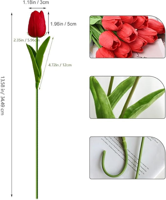 20pcs red Faux Tulips Flowers Fake Flowers Bouquets 13.5" Mother's Day Easter Valentine’S Day Gifts in Home Kitchen Wedding Dining Table Decorations Aesthetic No Odor