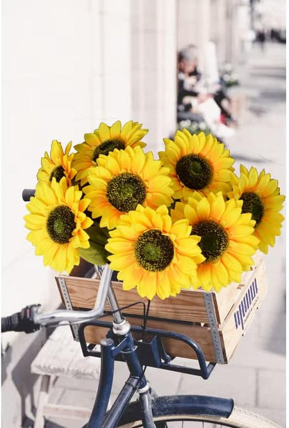 Artificial Sunflowers Flowers 8pcs Single Long Stem Large Faux Silk Sunflower Flower Bouquets for Wedding Party Bulk Yellow Centerpieces Home Decor