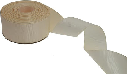 Solid Grosgrain Ribbon 25 Yard Each Roll 100% Polyester Woven Edge (1/1-2", Beige)