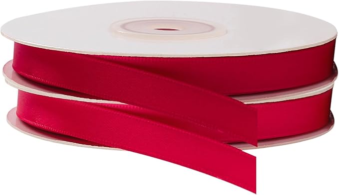 LIUYAXI 2 Rolls Red & Hot Red Double Faced Stain Ribbon,Total 50 Yards,3/8 Inch x Continuous 25 Yards Each Rolls, Crafts Ribbon use for Bows Bouquet, Gift Wrapping, Chirstmas,Floral Arrangement