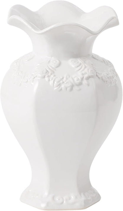 White Ceramic Vase, Decorative Vases for Modern Home Decor, Farmhouse Minimalist Decor, Boho Flower Vases for Living Room, Bedroom, Kitchen, Dining Table, Office, Wedding, 8.5 Inches