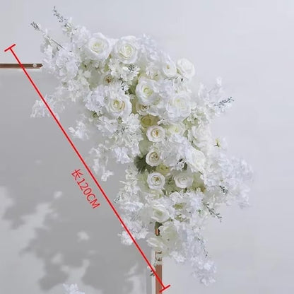 Artificial Cherry Blossom Rose Wedding Arch Flowers, Wedding Welcome Signs Floral Greenery Arrangements, Fake Flower Garland Green Leaves Rose for Home Decor Ceremony Backdrop Decor (Corner flower)