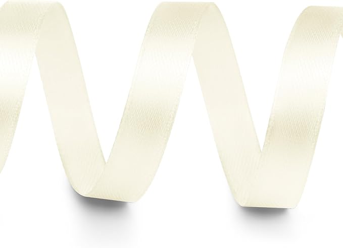 3/8" x 25 Yards Satin Ribbon, Ivory Silk Ribbon Ideal for Gift Wrapping, Floral Bouquets, Crafts, Wedding Party Decorations, Christmas and Sewing Projects