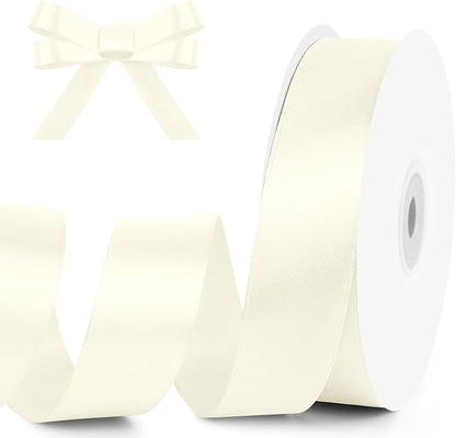 KMER LIFE 1 Inch Wide x 50 Yards Ivory Single Faced Polyester Satin Ribbon for Wedding Decor, Wreath, Crafts, Gift Wrapping & Other Projects