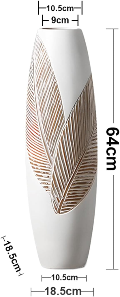 Modern Large Floor Vase White Home Decor Flower Vases 24.8 Inch Tall Resin Vase Tree Leaf Texture Decor Vases for Entryway Living Room Mantel