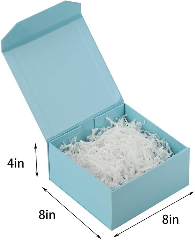 1 Pcs Small Blue Gift Box 8x8x4 Inch Magnetic Gift Box with Crinkle Paper Luxury Gift Boxes with Lids for Presents