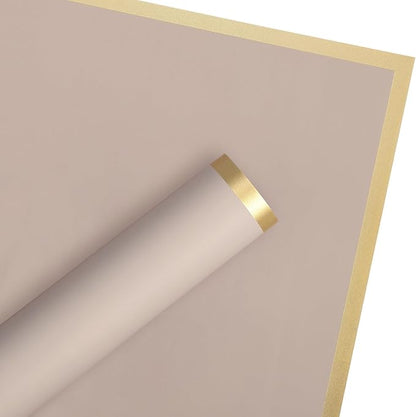 WRAPAHOLIC 20 Sheets Flower Wrapping Paper - 22.4 x 22.4 inch Nude Color with Gold Edge Water-Resistant Floral Bouquet Wrapping Paper, Florist Supplies Packaging Paper for Wedding Birthday Gift DIY