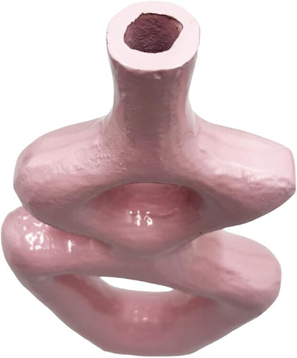 12 Inch Tall Decorative Handmade Aluminum Gourd Flower Vase in Pink
