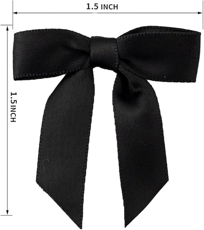 7Rainbows 50pcs Boutique 1.5" Black Satin Ribbon Mini Bows for Craft Sewing Scrapbooking Wedding and Gift Wrapping
