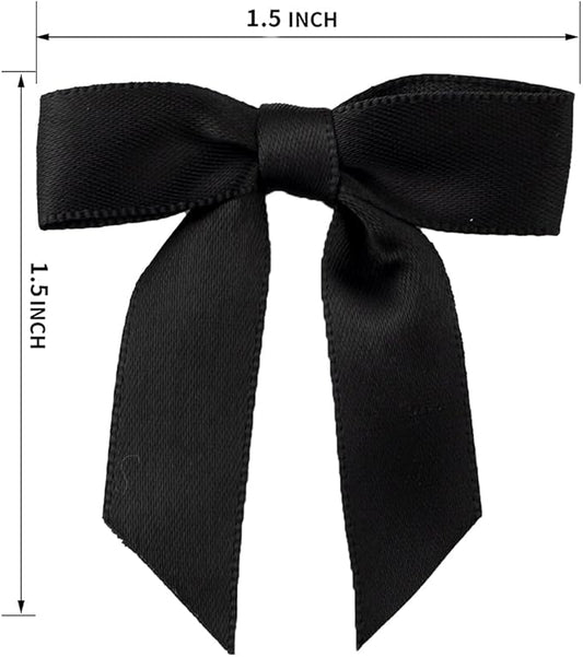 7Rainbows 50pcs Boutique 1.5" Black Satin Ribbon Mini Bows for Craft Sewing Scrapbooking Wedding and Gift Wrapping