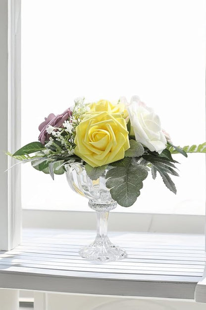 Ivory White Artificial Roses 25pcs, Real Looking Fake Foam Flowers with Stems for DIY Wedding Bridal Bouquets, Centerpieces, Party, Baby Shower, Christmas Decor