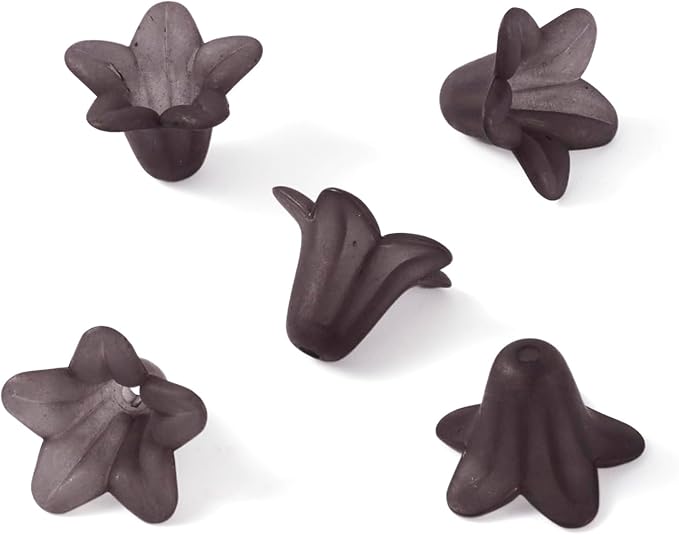 Crafans 50Pcs Acrylic Trumpet Flower Beads Caps Frosted Flower Charms Bell Floral Pendants Floral Spacer Beads End Caps for Angel Wing Charms Jewelry Making Supplies Prussian Blue 17.5x12x1.5mm