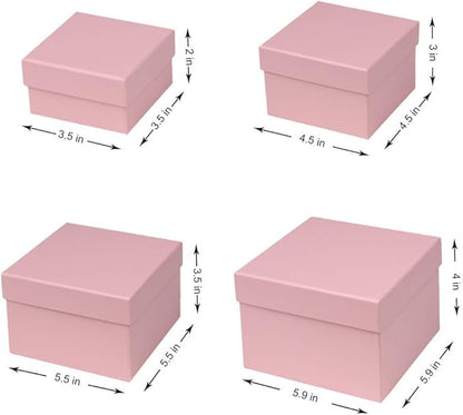 Briful Square Gift Boxes with Lids Set of 4 Pink Gift Box Assorted Sizes Nesting Gift Boxes for Presents Birthday Bridesmaid Wedding Valentines Christmas Party Favor Boxes