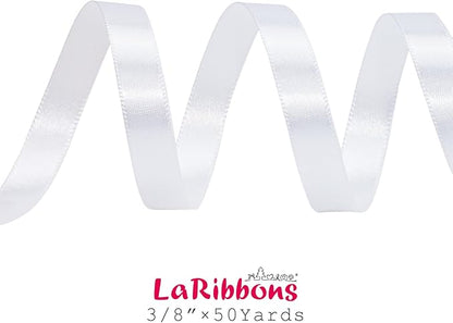 LaRibbons White Satin Ribbon 3/8 Inch 50 Yards Thin Luxury Double Faced Silk Ribbon for Flower Bouquet Crafts Gift Wrapping Wedding Christmas Decoration