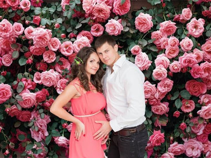 7x5ft Pink Flower Wall Backdrop Roses Floral Background Spring Tea Party Photography Banner for Wedding Birthday Bridal Shower Mother's Day Women's Day Valentine's Day Princess Portraits