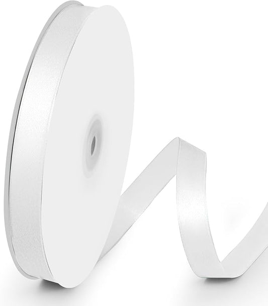 100 Yards 5/8 inch Satin Ribbon, Fabric Ribbon Solid Color Perfect for Gift Wrapping, Wedding, Handmade Bows, Floral Bouquets and Party Decoration(White)