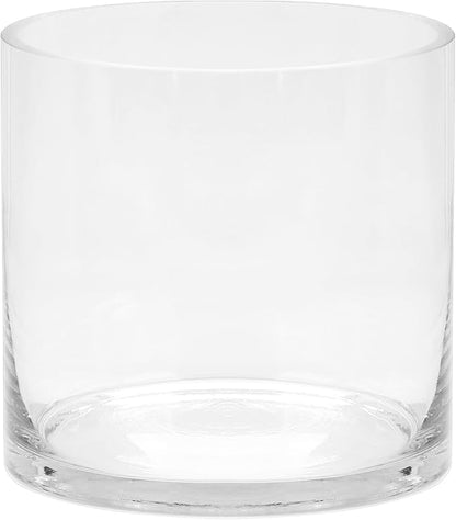 8" Wide 8" Tall Large Hand Blown Sturdy Clear Cylinder Glass Vase, Centerpiece Flower Vase for Rose, Tulip, Boquets, Hurricane Candle Holder (1, 8"x8")