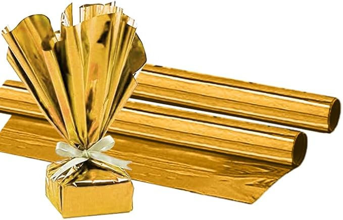 PMU (2 Gift Wrap Mylar Roll Metallic God 2-sided, 24 Inches X 8.3 Ft Roll 1.4 Mil Highly Reflective Mylar Film, Great for Gifts, Birthdays, Christmas, Baskets, Arts & Crafts