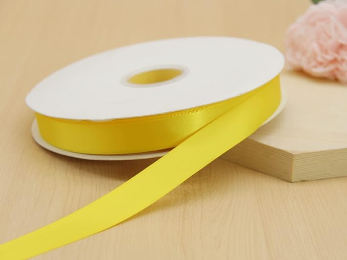 Yellow Double Faced Satin Ribbon 7/8 Inch - 100 Yards Continuous Soft Gift Wrapping Package Ribbon for Invitations, Flower Bouquets, Weddings, Bows, Hair Decoration, Valentine's Day, and Mother's Day