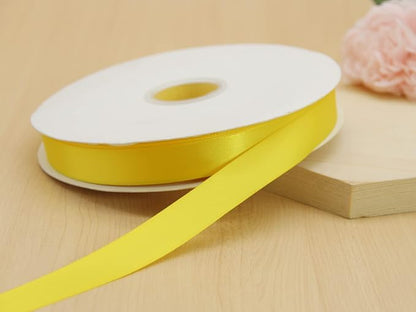 Yellow Double Faced Satin Ribbon 7/8 Inch - 100 Yards Continuous Soft Gift Wrapping Package Ribbon for Invitations, Flower Bouquets, Weddings, Bows, Hair Decoration, Valentine's Day, and Mother's Day