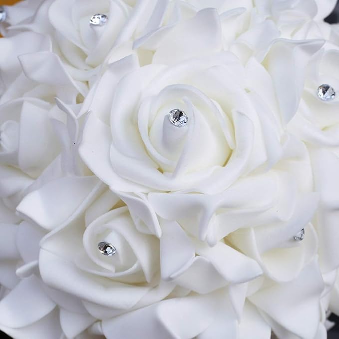 Wedding Bouquet, Black Bouquet for Bride Bridesmaid with Diamond Soft Ribbons, Artificial Rose Bridal Holding Flowers for Party Church