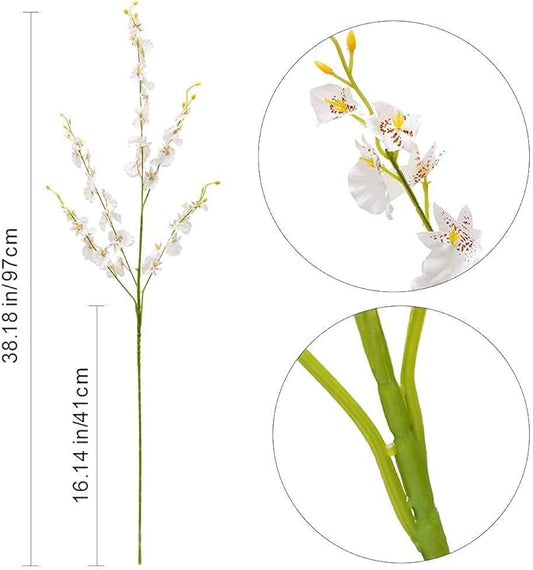 Kisflower 12Pcs White Artificial Orchids Flowers, Fake Dancing Orchids Bouquet Silk White Faux Bouquet for DIY Indoor Outdoor Wedding Party Home Kitchen Office Decoration