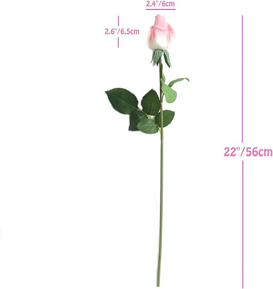 12pcs Real Look Artificial Rose Buds, 22 Inch Real Touch Silk Rosebud, Realistic Design Artificial Flower with Real Feel Petals,Silk Flower Bud for Wedding Home Décor,Dark Pink
