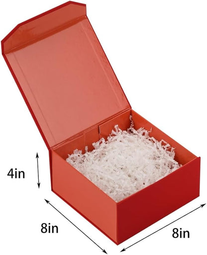 1 Pcs 8x8x4 Inch Red Gift Box Small Gift Box with Shredded Paper Magnetic Box with Crinkle Paper Red Luxury Gift Boxes with Lids for Presents