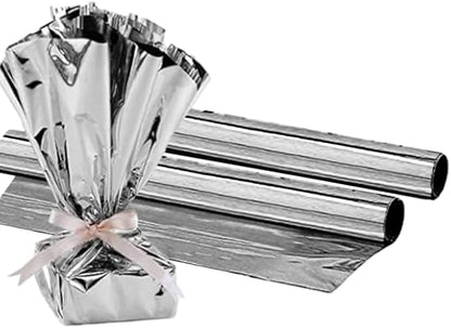 PMU (2 Gift Wrap Mylar Roll Metallic Silver 2-sided, 24 Inches X 25 Ft Roll 1.4 Mil Highly Reflective Mylar Film, Great for Gifts, Birthdays, Christmas, Baskets, Arts & Crafts