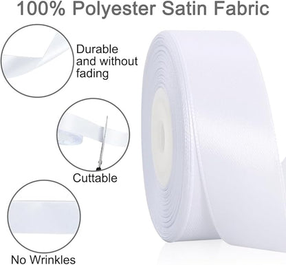 TONIFUL White Satin Ribbon 1 Inch X 25yds Solid Silk Ribbons for Gift Wrapping, Craft, Floral Bouquets, Valentine's Day Christmas Gift Wrapping, Party Wedding Decoration