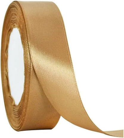 TONIFUL Champaign Gold Satin Ribbon 1 Inch X 25yds Solid Silk Ribbons for Gift Wrapping, Craft, Floral Bouquets, Valentine's Day Christmas Gift Wrapping, Party Wedding Decoration