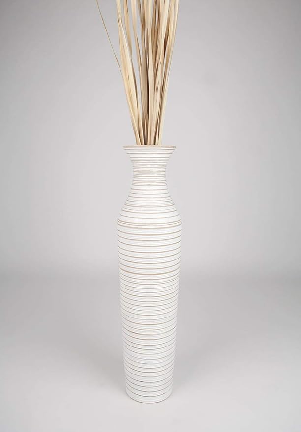 Leewadee Large White Home Decor Floor Vase - Wooden 26 inch Tall Farmhouse Decor Flower Holder for Fake Plant and Pampas Grass