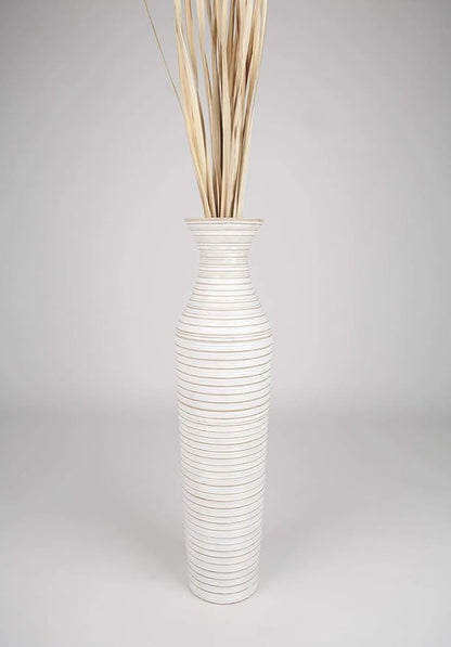 Leewadee Large White Home Decor Floor Vase - Wooden 26 inch Tall Farmhouse Decor Flower Holder for Fake Plant and Pampas Grass
