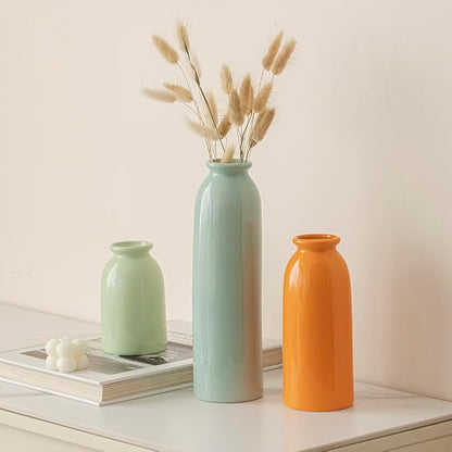 10.4 inches Tall Decorative Ceramic Vase Set, 3 Pieces, Nordic Modern Boho Style, White, for Home Decor (Colorful)