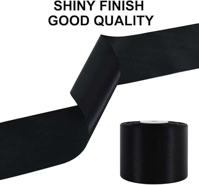 TONIFUL 2 Inch x 25 Yards Wide Black Satin Ribbon Solid Fabric Ribbons Roll for Valentine's Day Crafts Chair Sash Gift Wrapping Invitation Cards Floral Hair Bows Sewing Party Wedding Car Decoration
