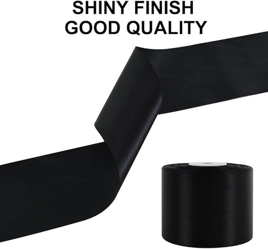 TONIFUL 2 Inch x 25 Yards Wide Black Satin Ribbon Solid Fabric Ribbons Roll for Valentine's Day Crafts Chair Sash Gift Wrapping Invitation Cards Floral Hair Bows Sewing Party Wedding Car Decoration