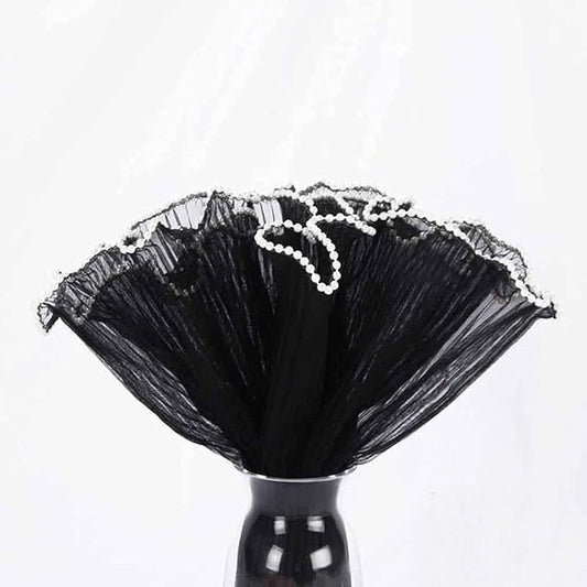 Flower Wrapping Mesh Paper Black Floral Wraps Bouquet Packaging Paper Wrinkled Wavy Net Yarn Valentine's Day Flower Shop Supplies Wedding Home Decoration 11 X 162 inches/bag (Pearl Black)