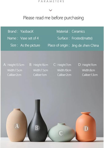 Ceramic Vase Set of 4 for Modern Home Decor Minimalist Bohemian,Round Matte Vases for Dried Flowers&Pampas Grass Ceramic Decoration for Office,Shelf,Living Room,Bedroom,Entryway Decor