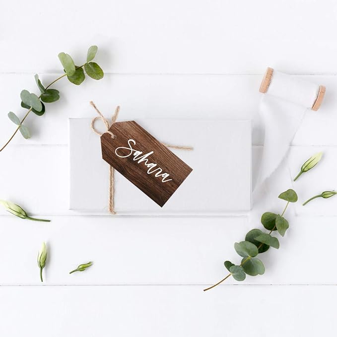Andaz Press Personalized Rustic Wood Christmas Holiday Season Classic Gift Tags, Custom Name, Christmas Holiday Favor Tags, for Holiday Events, Parties, and Favors, 60-Pack