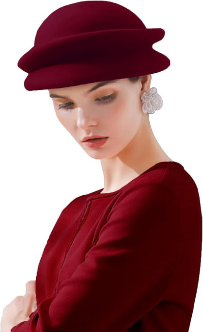 ORIDOOR Women Vintage 100% Wool Felt Flowers Bucket Cloche Bowler Hat Church Wedding Beret Hat