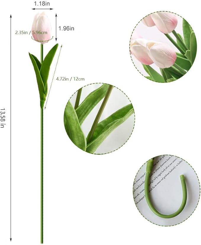 20pcs White Faux Tulips Flowers Fake Flowers Bouquets 13.5" Mother's Day Easter Valentine’S Day Gifts in Home Kitchen Wedding Dining Table Decorations Aesthetic No Odor