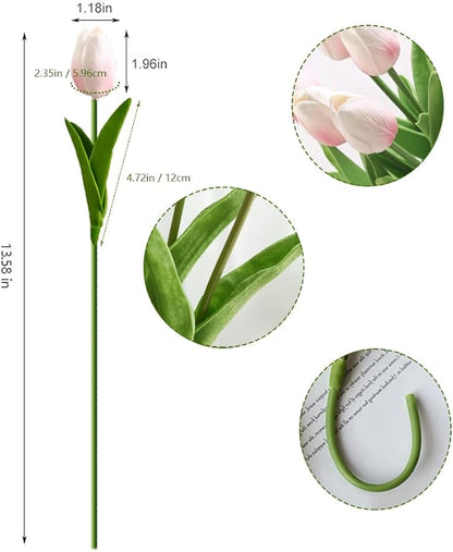 20pcs White Faux Tulips Flowers Fake Flowers Bouquets 13.5" Mother's Day Easter Valentine’S Day Gifts in Home Kitchen Wedding Dining Table Decorations Aesthetic No Odor