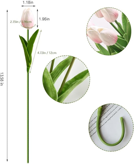 20pcs White Faux Tulips Flowers Fake Flowers Bouquets 13.5" Mother's Day Easter Valentine’S Day Gifts in Home Kitchen Wedding Dining Table Decorations Aesthetic No Odor