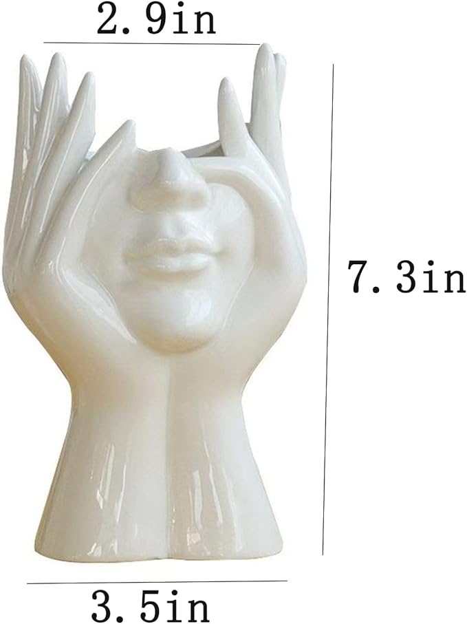 Face Vase Unique Ceramic Vase for Room,Office,Home Decor,White,C