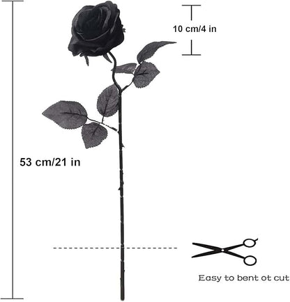 Laelfe 12 PCS Artificial Flowers Black Roses, Fake Silk Flower Long Stem Artificial Rose for Home Wedding Party Decorations(Black Halloween)