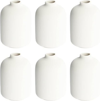 YANLING Small White Vase for Decor, 6 Pack Ceramic Vases for Pampas Grass, Boho Vase for Home Decor White Vases for Flowers, Modern Ceramic Vase Dried Flowers Vases