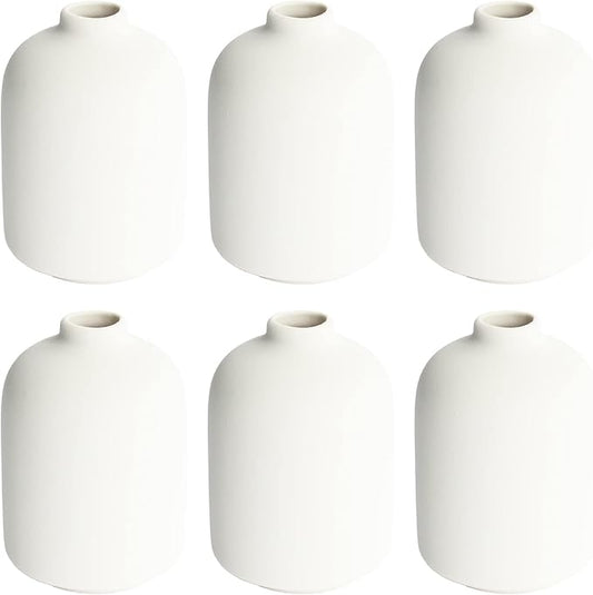 YANLING Small White Vase for Decor, 6 Pack Ceramic Vases for Pampas Grass, Boho Vase for Home Decor White Vases for Flowers, Modern Ceramic Vase Dried Flowers Vases