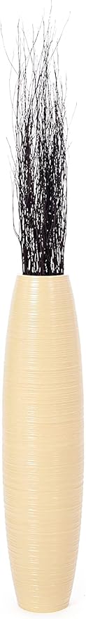 Leewadee Large Cream Home Decor Floor Vase – Wooden 28 inches Tall Farmhouse Decor Flower Holder for Fake Plant and Pampas Grass